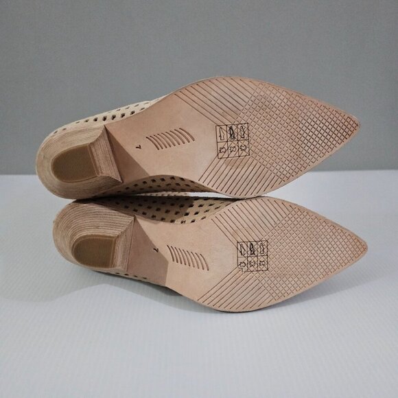 NEW Paige Layla Mid Calf Boot Womens 7 Tan Suede Perforated Pointed Toe Heeled - Picture 10 of 12